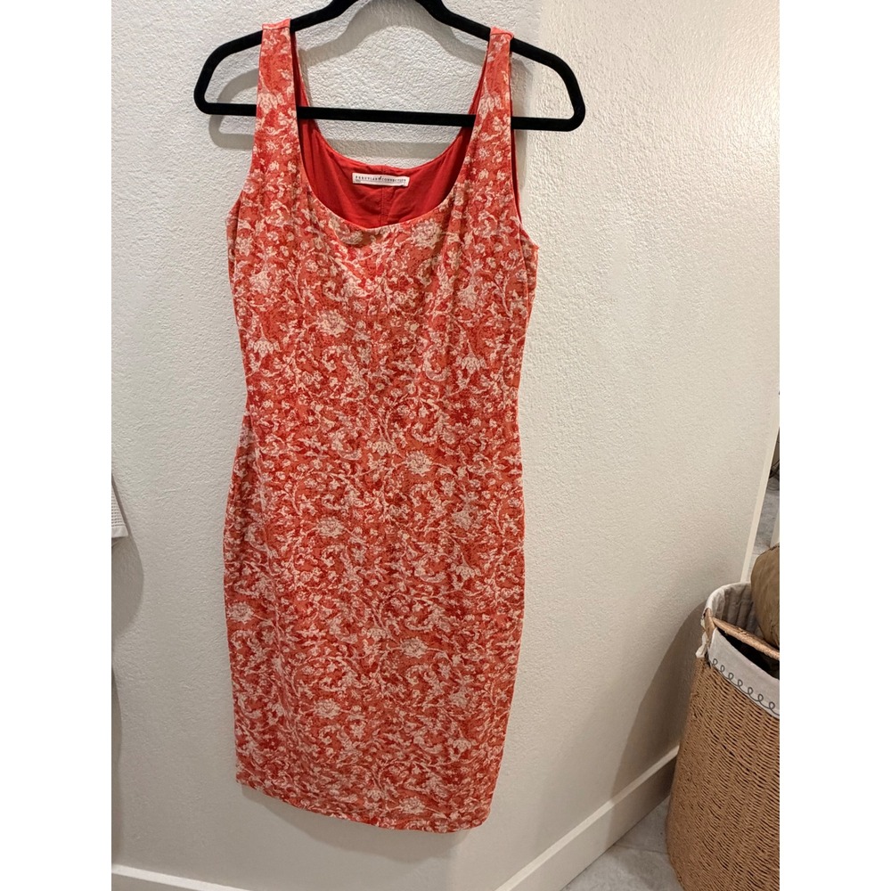 Peruvian Connection Coral Floral Pima Cotton Dress L Scoop Neck Sleeveless